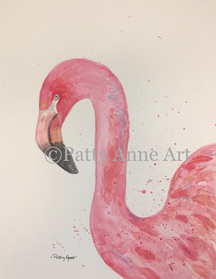 Pink Flamingo watercolor