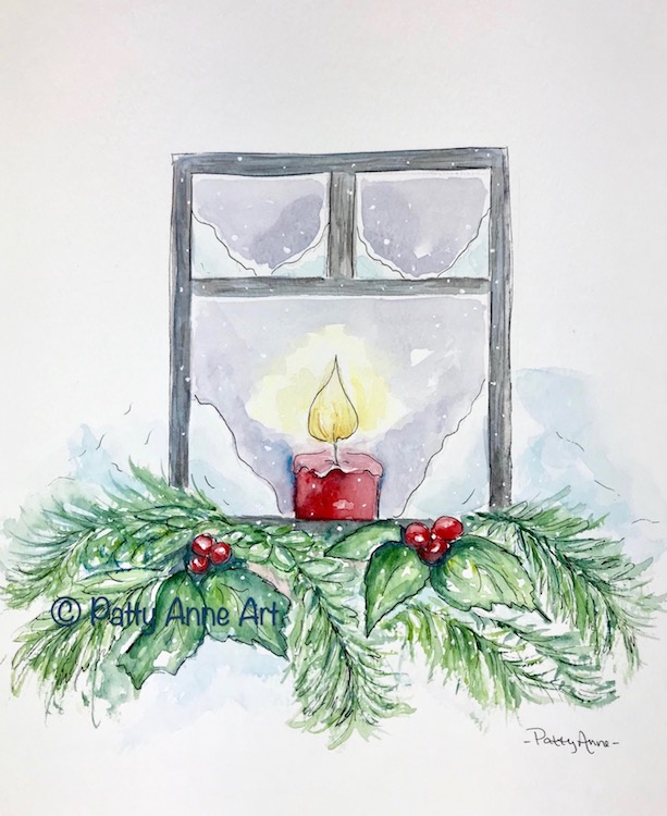 Christmas candle watercolor
