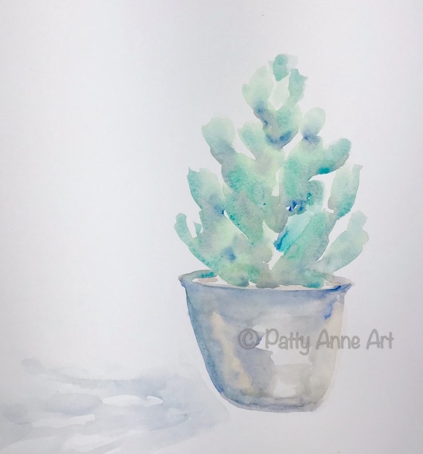 little cactus watercolor painting