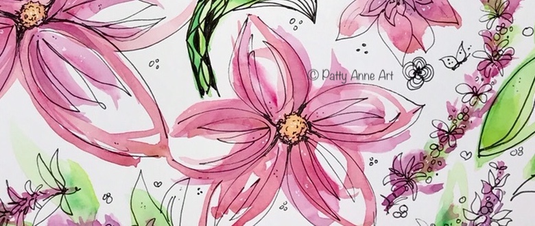 Pink floral watercolor & ink
