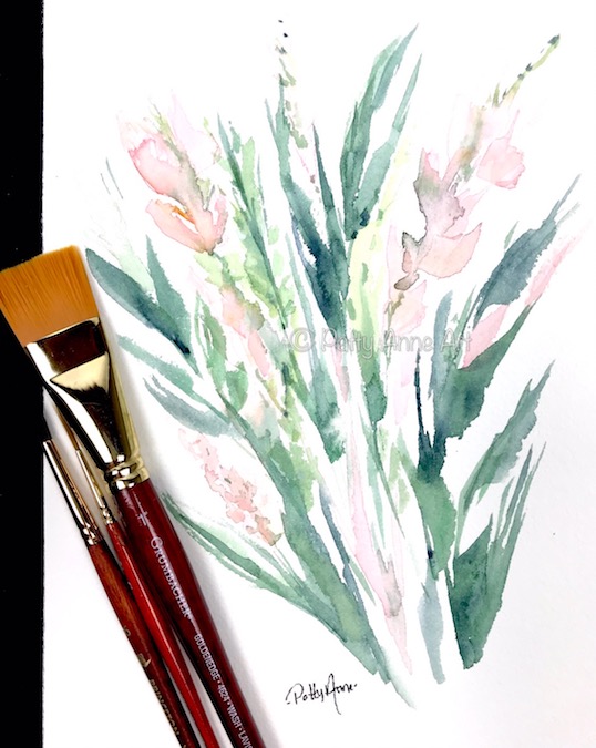 garden floral watercolor with large brush