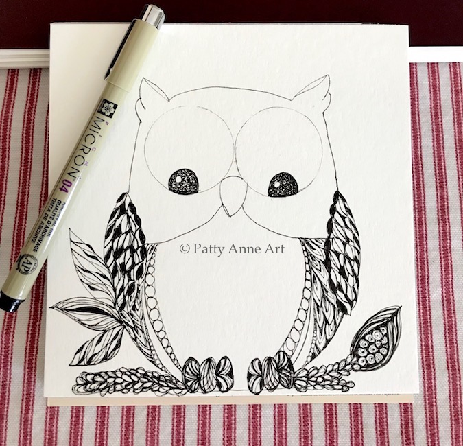 Silly owl zentangle sketch part 1