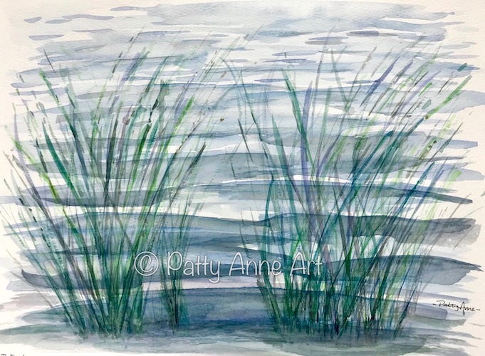 Peaceful lakeside watercolor