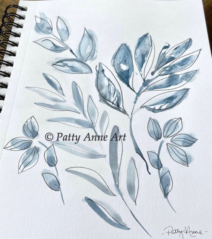 gray blue watercolor leaves
