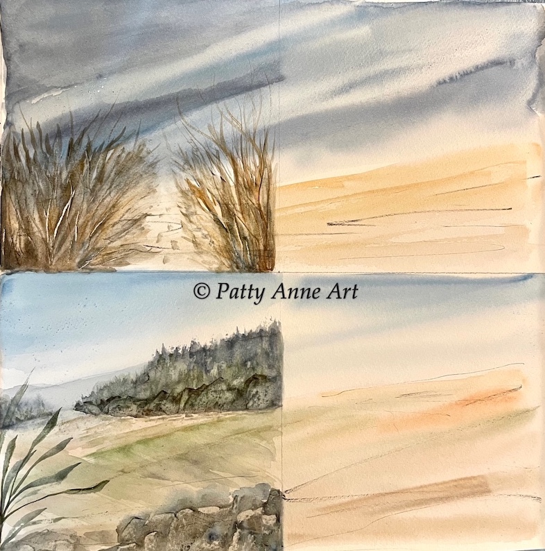 Two small watercolor landscapes