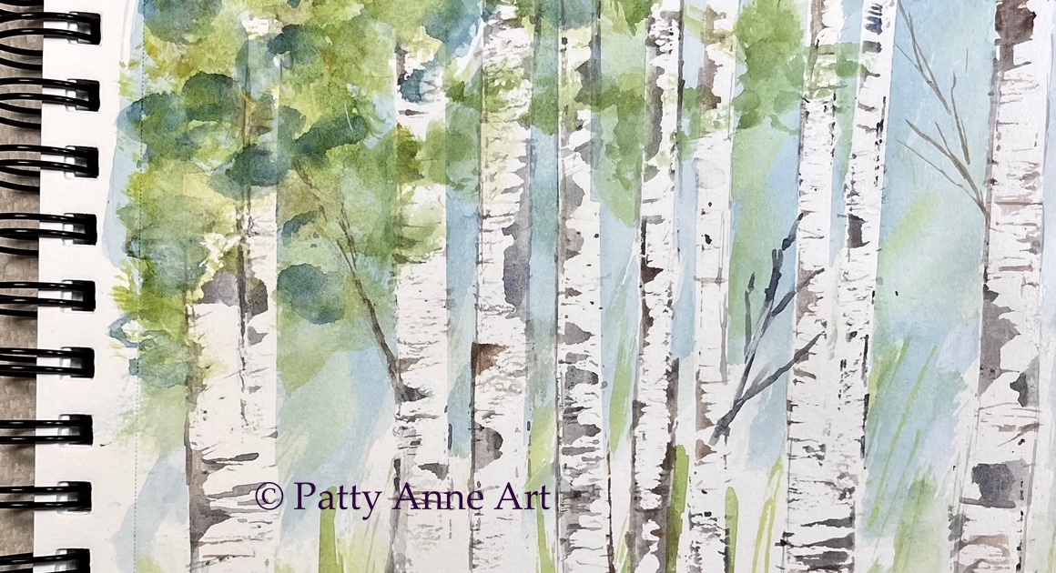 Birch trees – watercolor painting process