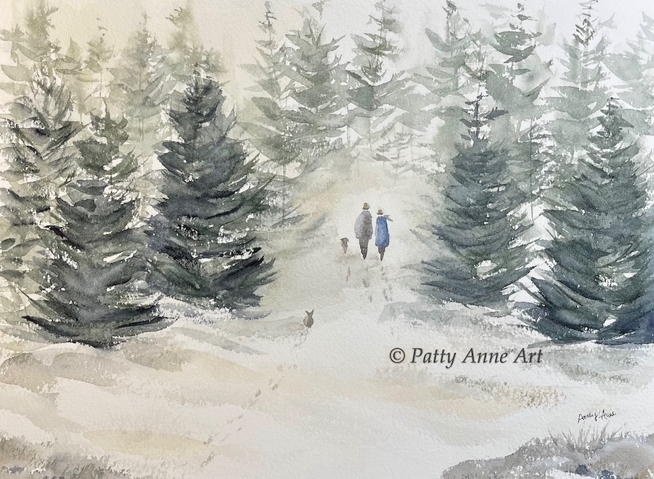 Winter walk watercolor painting