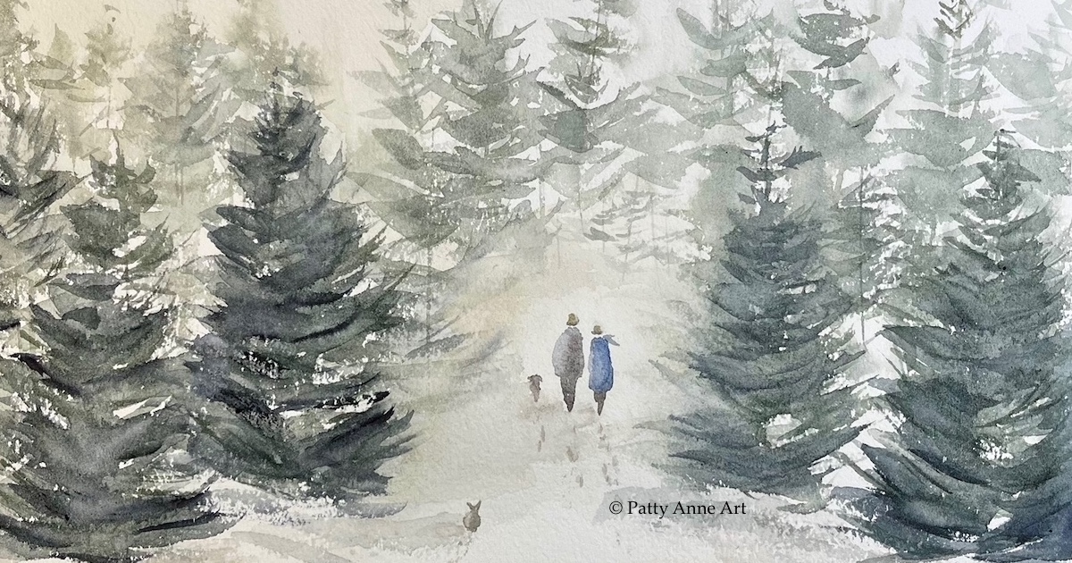 Winter walk – watercolor painting