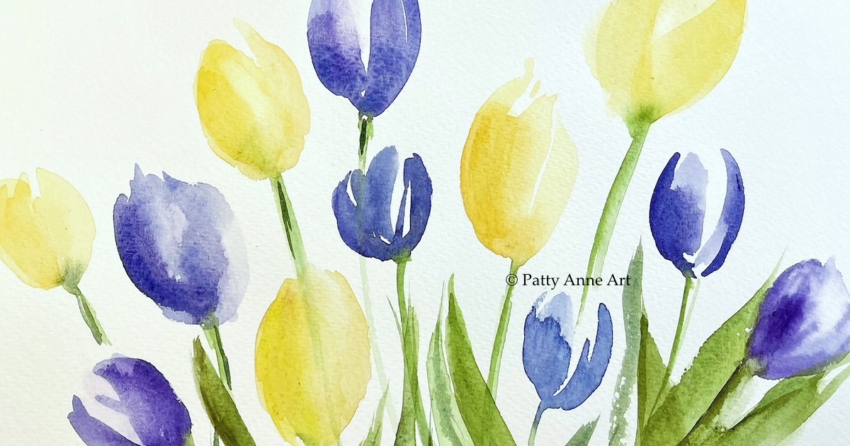 Spring tulips watercolor painting