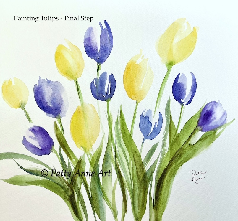 watercolor tulips painting - final step