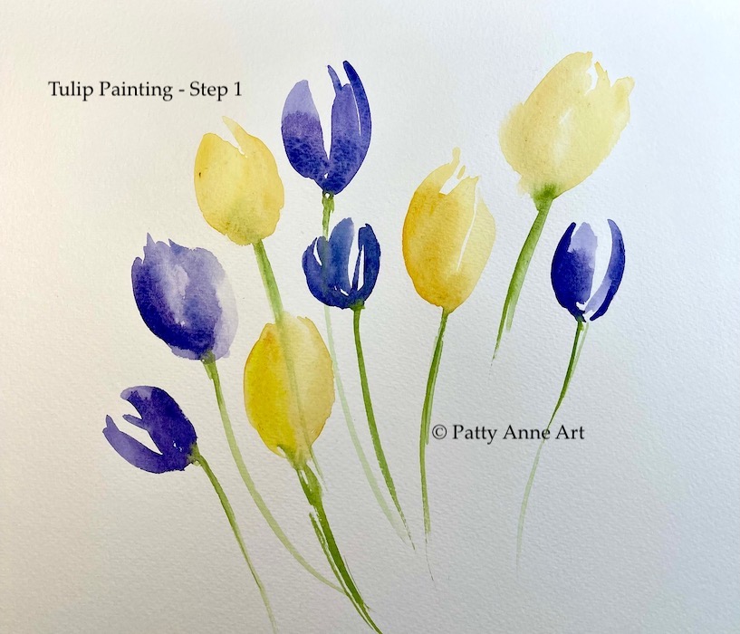 watercolor tulips painting - step 1